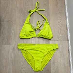 Aerie Neon Green Floral Terry Bikini